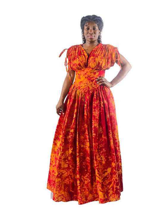 Fiery Glow Adire Maxi Dress