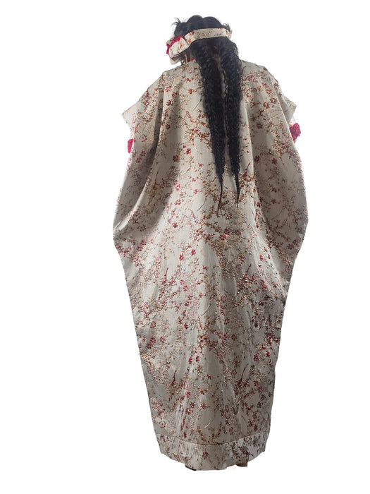Luxury Cream & Red Sequin Boubou with Headwrap