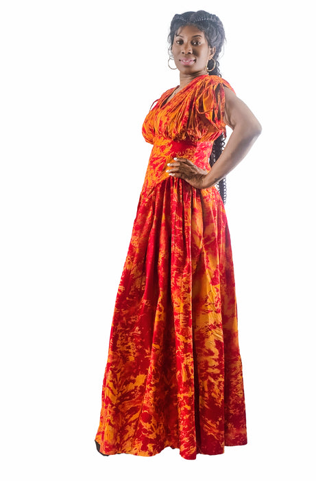 Fiery Glow Adire Maxi Dress