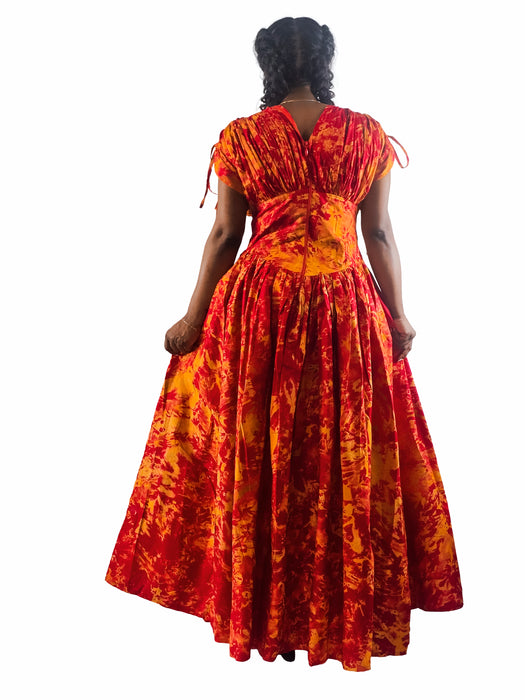 Fiery Glow Adire Maxi Dress