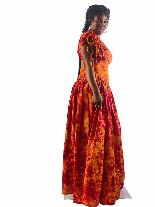 Fiery Glow Adire Maxi Dress