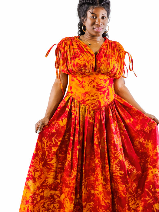 Fiery Glow Adire Maxi Dress