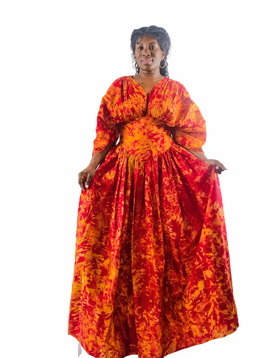 Fiery Glow Adire Maxi Dress