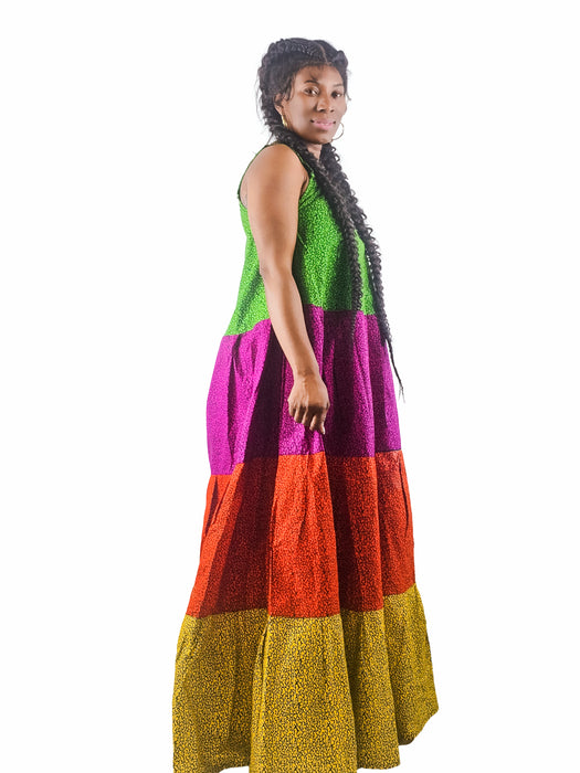 Nabia Multi-Color Tiered Ankara Maxi Dress