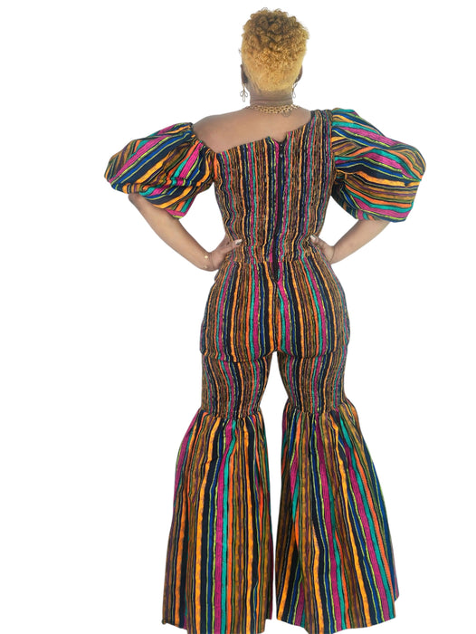 Abby Smocked Jumpsuit with Puff Sleeves and Flared Legs