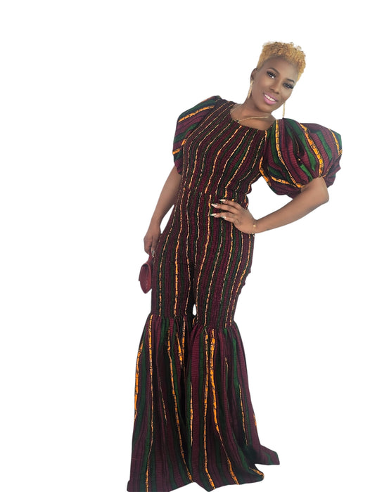 Abby Smocked Jumpsuit with Puff Sleeves and Flared Legs