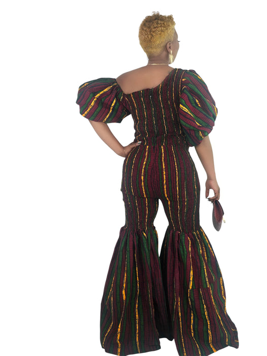 Abby Smocked Jumpsuit with Puff Sleeves and Flared Legs