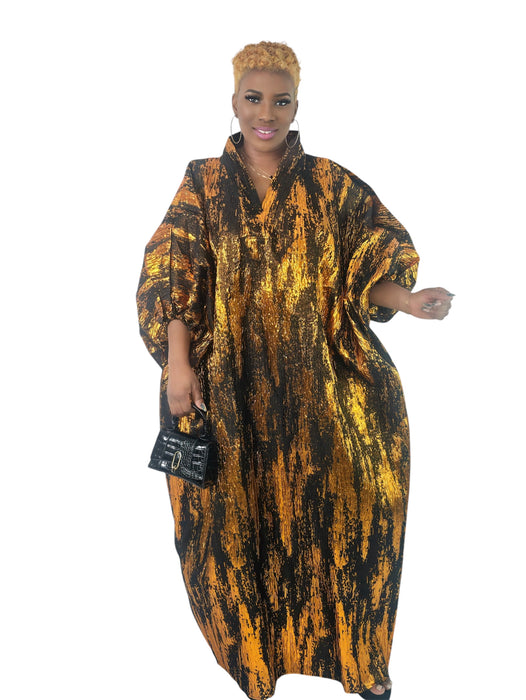 Regal Radiance Brocade Boubou – Gold & Black